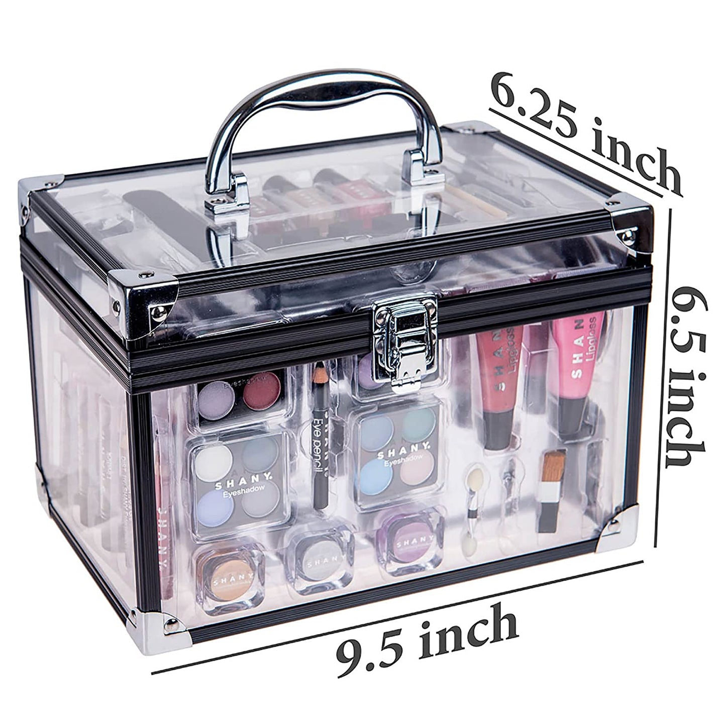 Professional Makeup Train Case with Reusable Aluminum Storage Organizer, Complete Set Including Eye Palettes, Blushes, Face Powders, Manicure and Pedicure Tools, and Cosmetic Brushes.