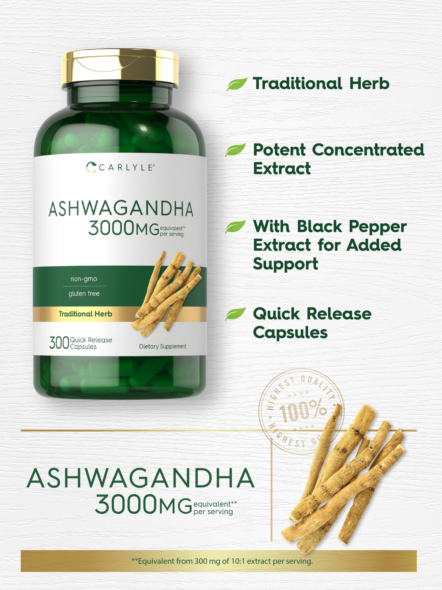 Ashwagandha Supplement 3000mg | 300 Capsules | Non-GMO, Gluten-Free