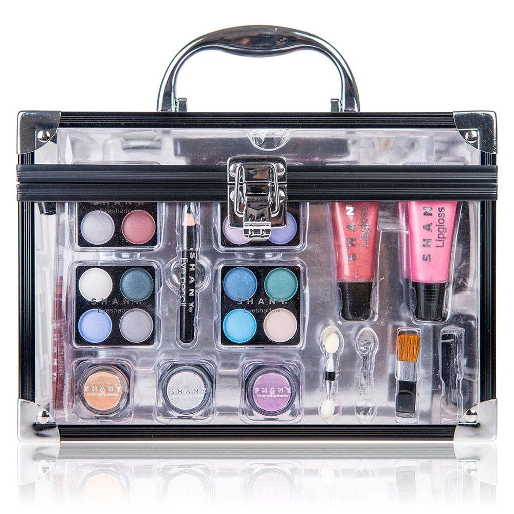 Professional Makeup Train Case with Reusable Aluminum Storage Organizer, Complete Set Including Eye Palettes, Blushes, Face Powders, Manicure and Pedicure Tools, and Cosmetic Brushes.