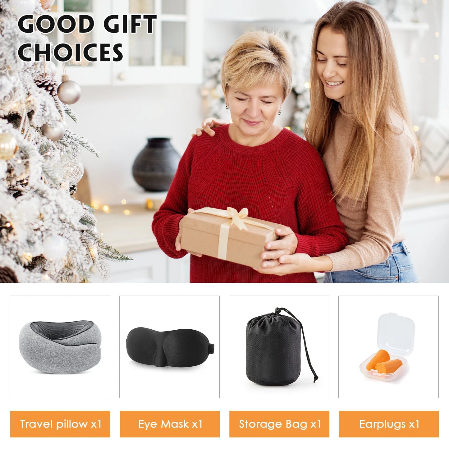 360° Comfort Travel Pillow Set with Memory Foam, 3D Eye Mask, Earplugs, and Storage Bag - Perfect for Airplanes, Cars, and Offices - Gray