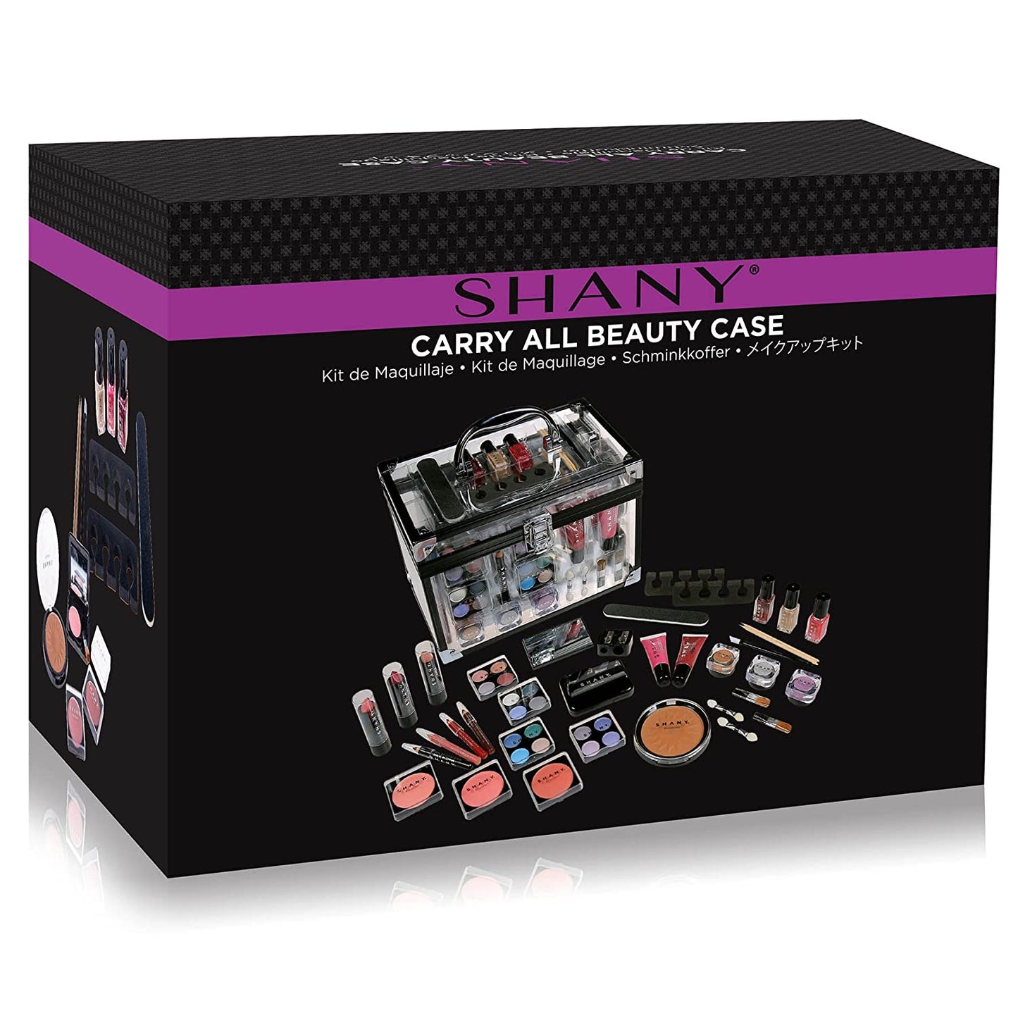 Professional Makeup Train Case with Reusable Aluminum Storage Organizer, Complete Set Including Eye Palettes, Blushes, Face Powders, Manicure and Pedicure Tools, and Cosmetic Brushes.