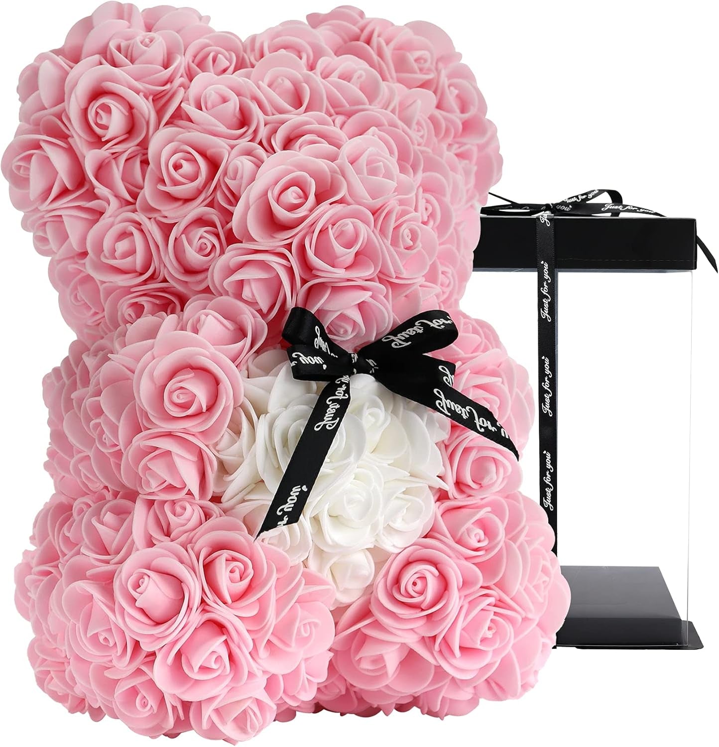 Light Pink Rose Bear Gift Box - Perfect Birthday Gift for Women & Moms, Fully Assembled Rose Teddy Bear