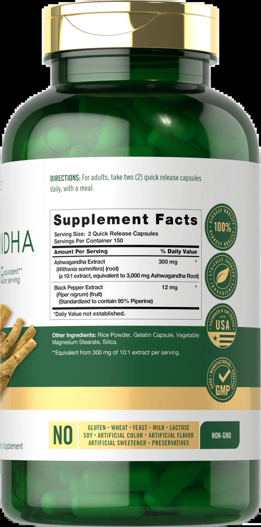 Ashwagandha Supplement 3000mg | 300 Capsules | Non-GMO, Gluten-Free