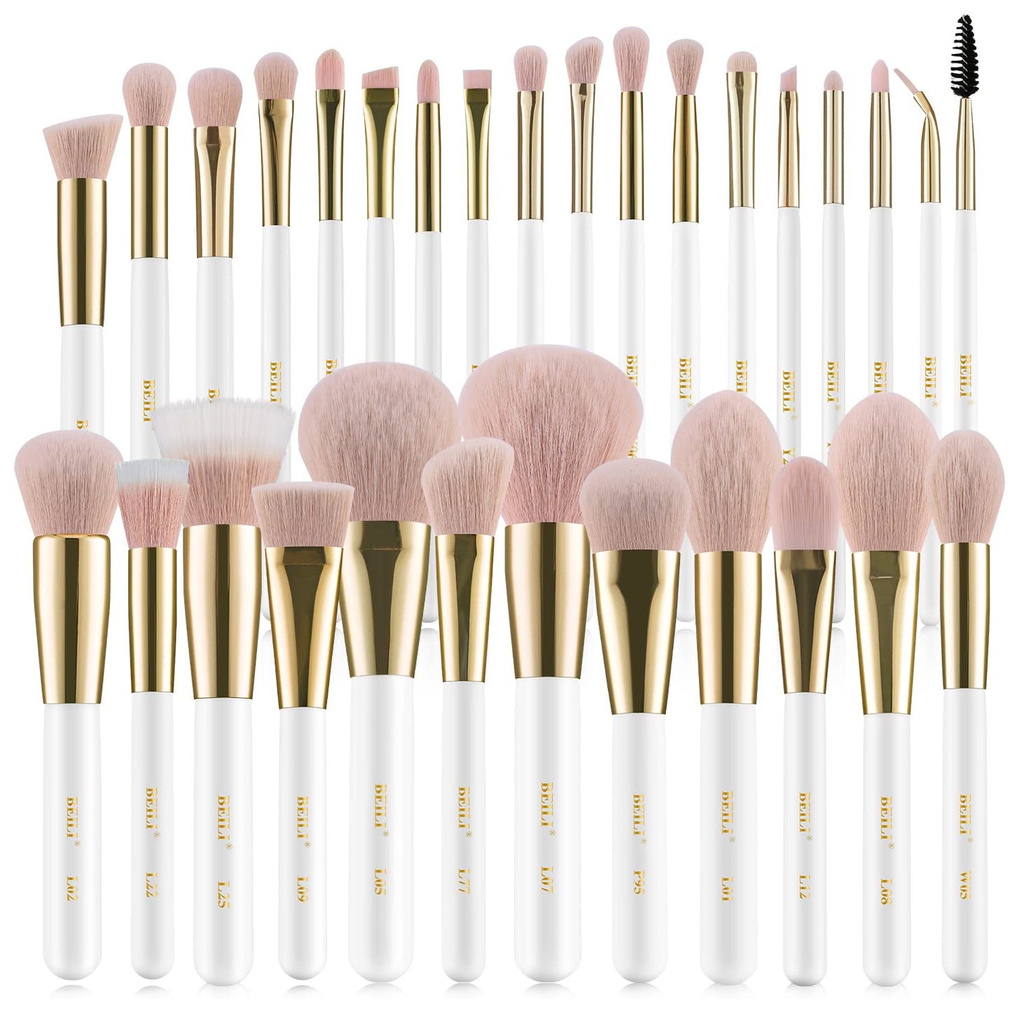 30-Piece Professional Makeup Brush Set - Premium Vegan Synthetic Kabuki Foundation, Blending, Face Powder, Blush, Concealer, and Eyeshadow Brushes in White/Rose Gold
