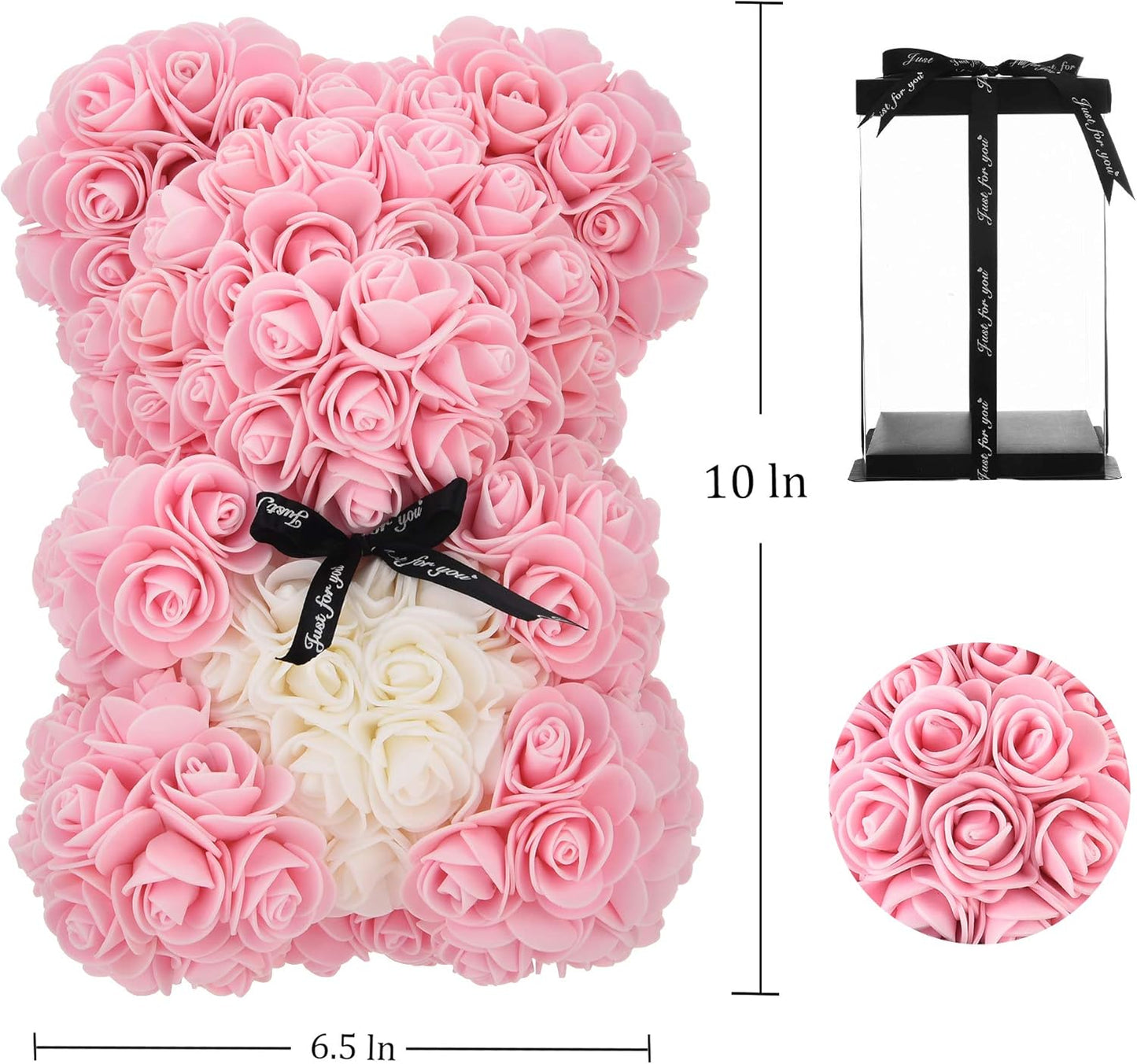 Light Pink Rose Bear Gift Box - Perfect Birthday Gift for Women & Moms, Fully Assembled Rose Teddy Bear