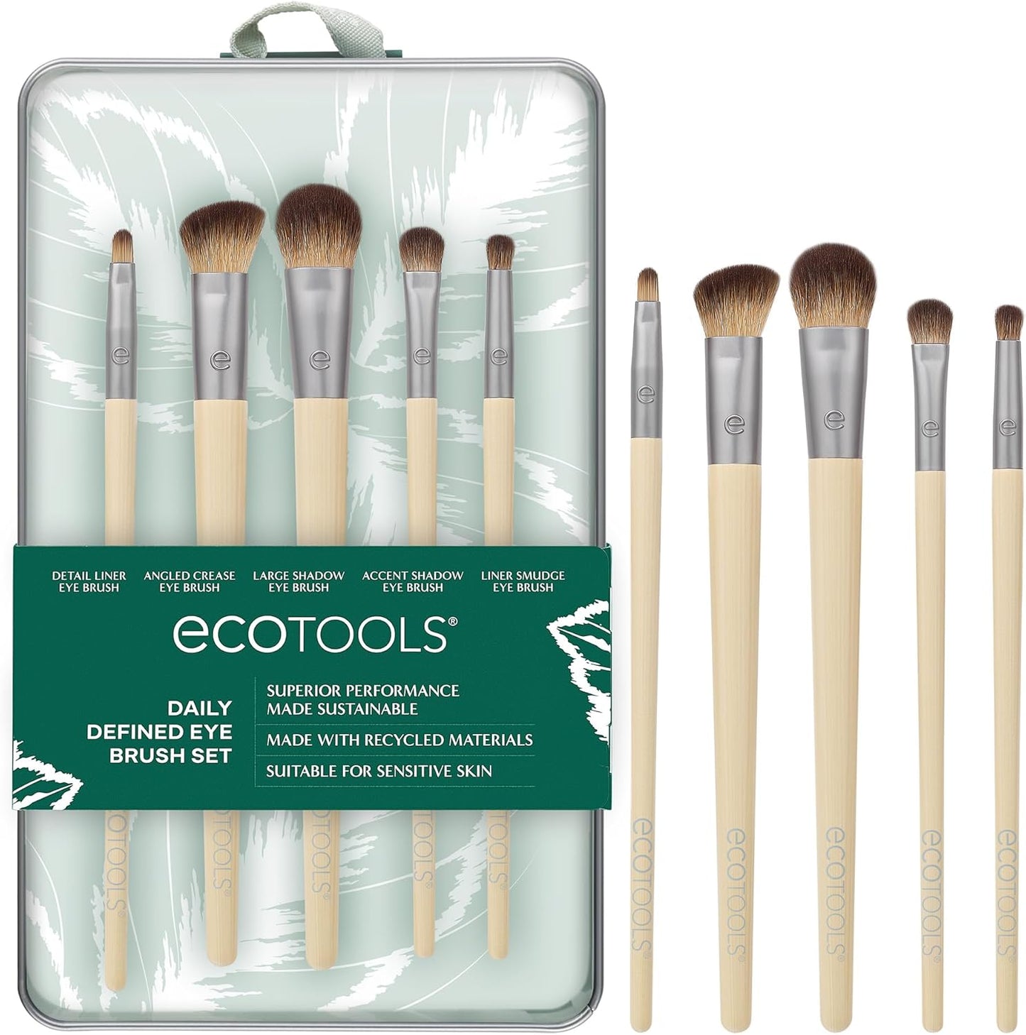 Daily Defined Eye Brush Set - Professional Makeup Brushes for Liquid, Powder, and Cream Eyeshadow & Eyeliner Application, Eco-Friendly Synthetic Hair, Cruelty-Free, 5-Piece Collection
