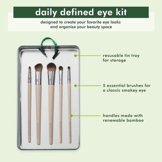 Daily Defined Eye Brush Set - Professional Makeup Brushes for Liquid, Powder, and Cream Eyeshadow & Eyeliner Application, Eco-Friendly Synthetic Hair, Cruelty-Free, 5-Piece Collection