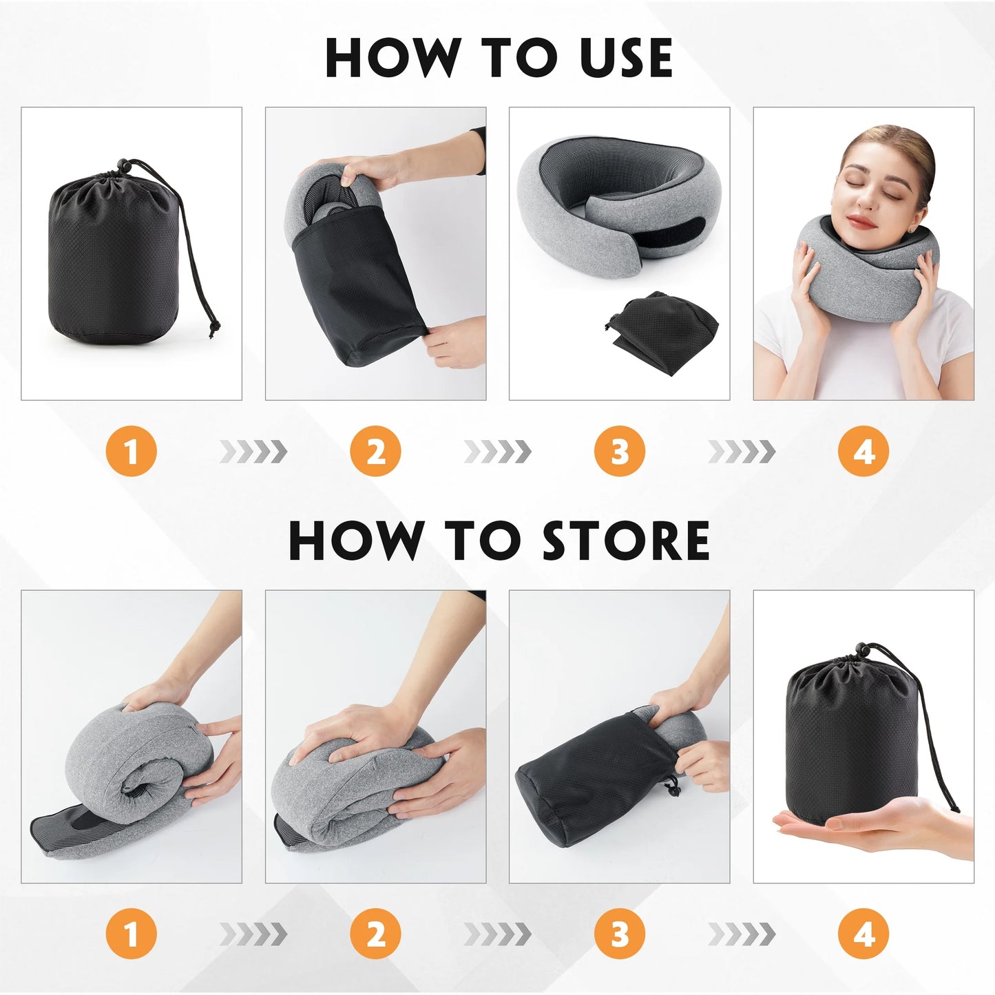 360° Comfort Travel Pillow Set with Memory Foam, 3D Eye Mask, Earplugs, and Storage Bag - Perfect for Airplanes, Cars, and Offices - Gray