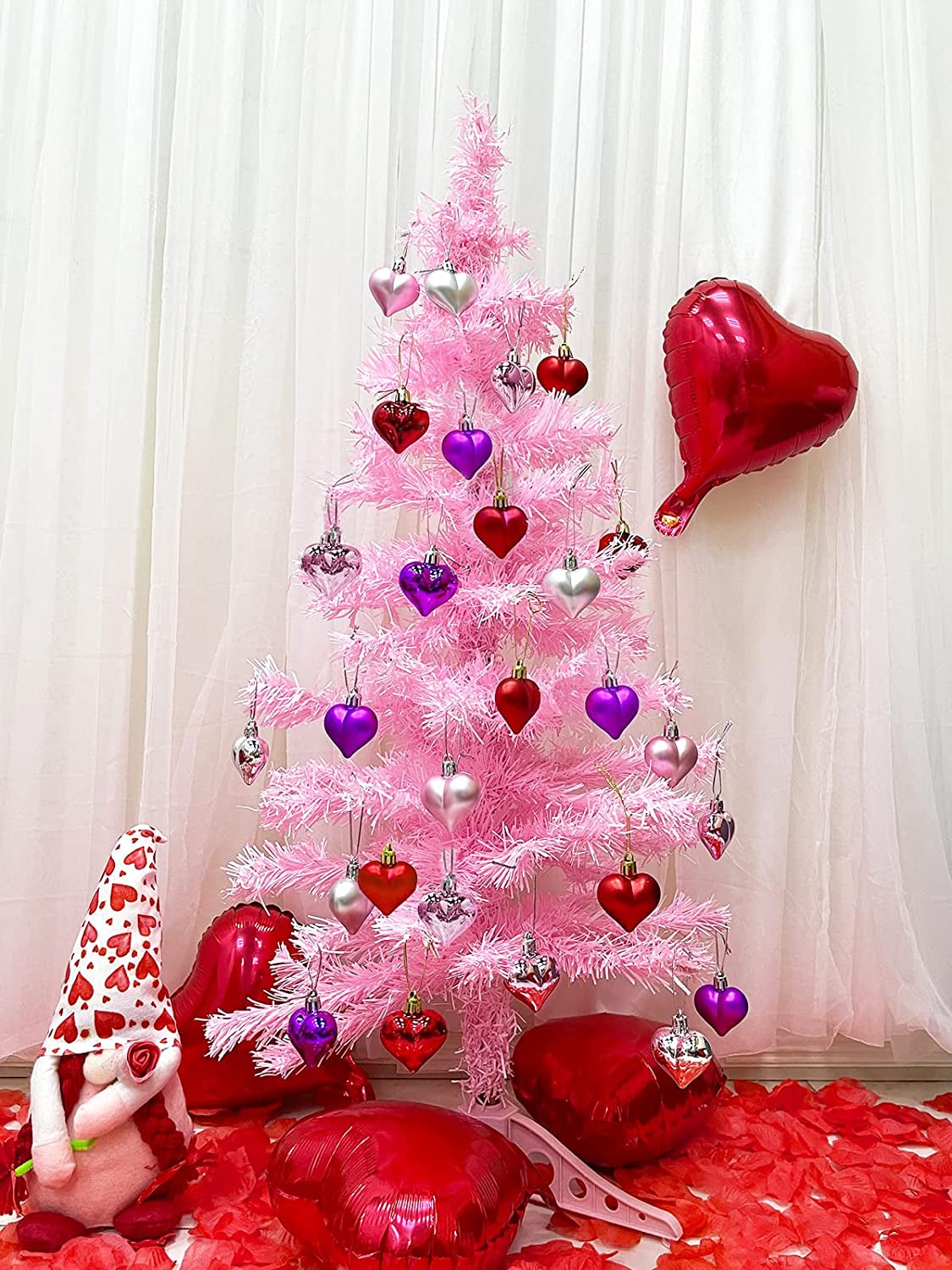 24 Pcs Valentine's Day Heart-Shaped Ornaments - Double-Sided Romantic Decorations for Indoor & Outdoor (Red, Pink, Purple)