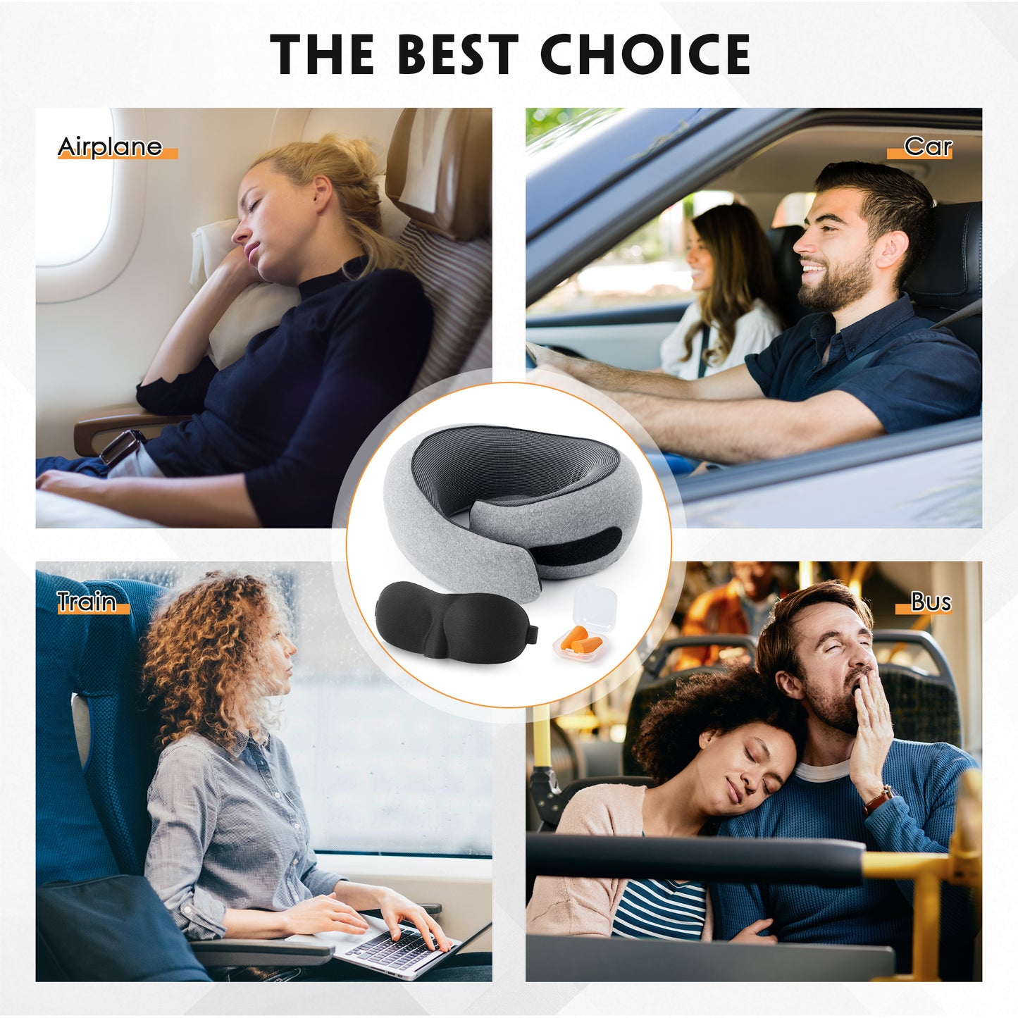 360° Comfort Travel Pillow Set with Memory Foam, 3D Eye Mask, Earplugs, and Storage Bag - Perfect for Airplanes, Cars, and Offices - Gray