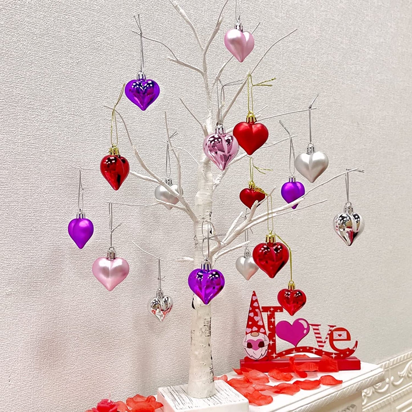 24 Pcs Valentine's Day Heart-Shaped Ornaments - Double-Sided Romantic Decorations for Indoor & Outdoor (Red, Pink, Purple)