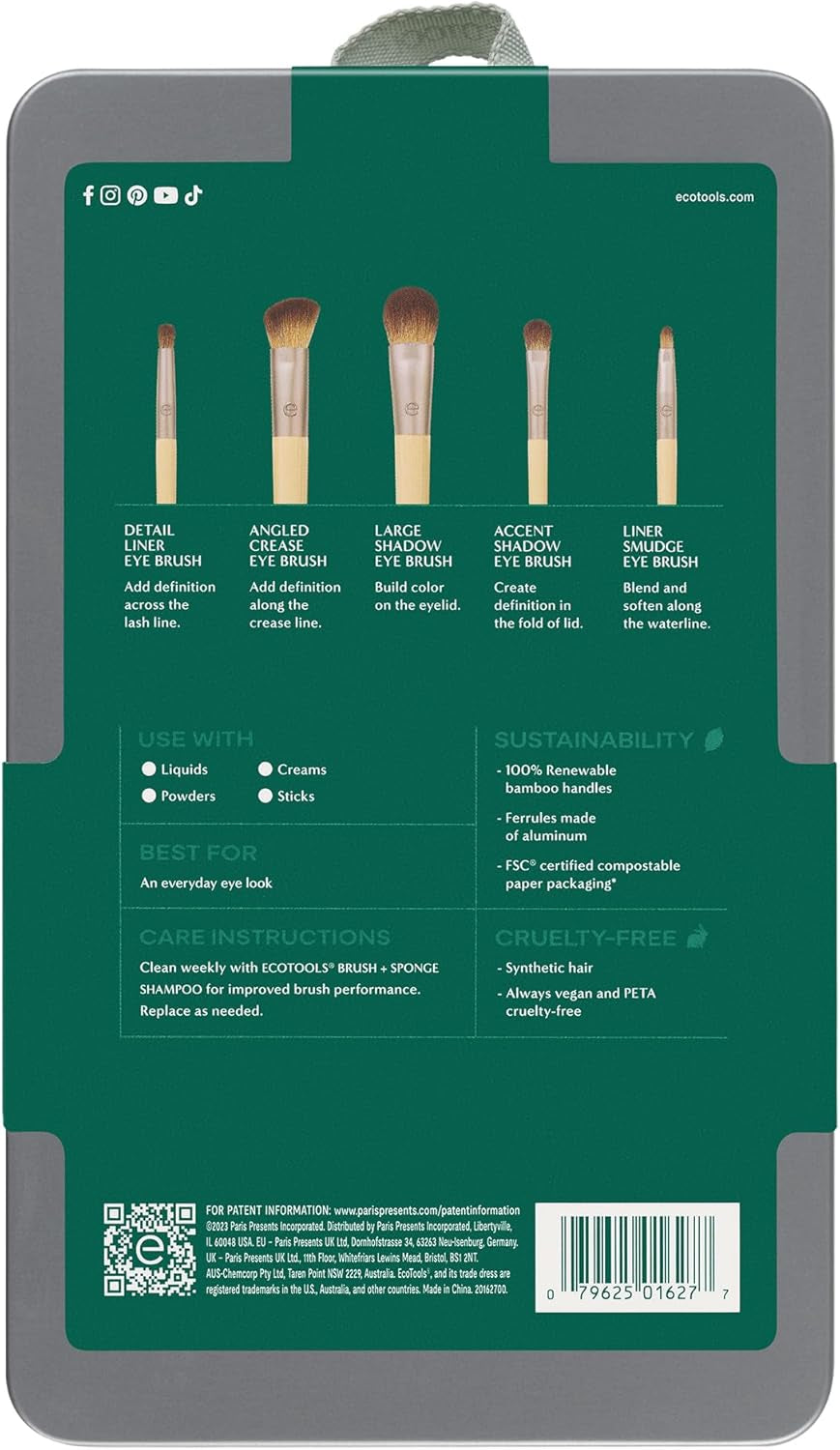 Daily Defined Eye Brush Set - Professional Makeup Brushes for Liquid, Powder, and Cream Eyeshadow & Eyeliner Application, Eco-Friendly Synthetic Hair, Cruelty-Free, 5-Piece Collection