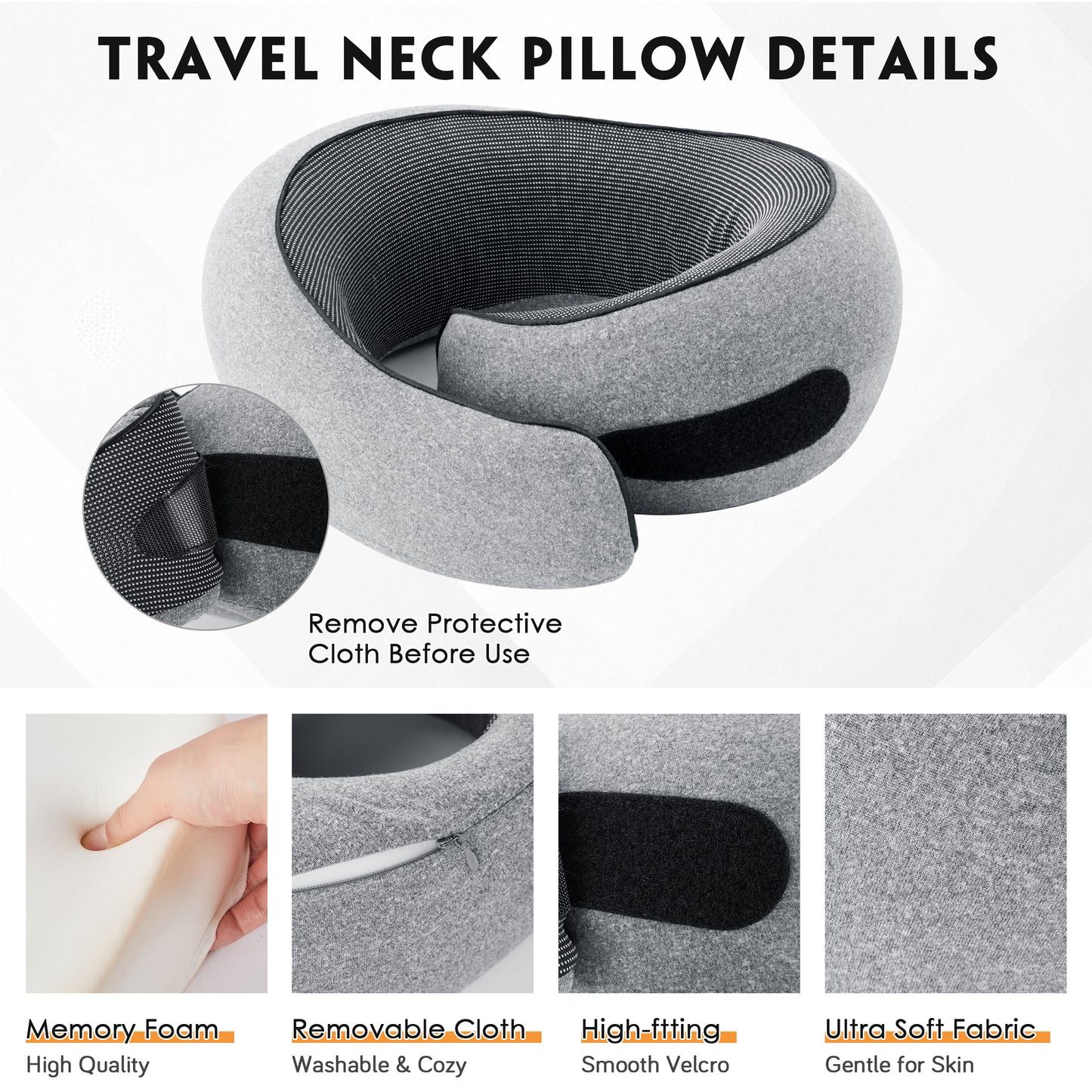 360° Comfort Travel Pillow Set with Memory Foam, 3D Eye Mask, Earplugs, and Storage Bag - Perfect for Airplanes, Cars, and Offices - Gray