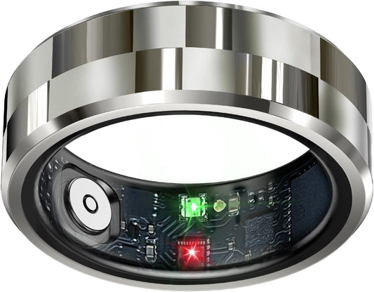 Stylish Silver Smart Ring Health & Fitness Tracker - Monitor Heart Rate, Sleep, Activity, and More! Waterproof with 7-Day Battery Life, Compatible with iOS & Android