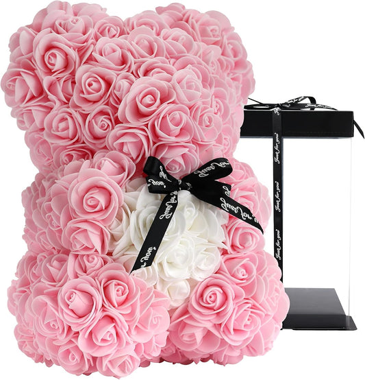 Light Pink Rose Bear Gift Box - Perfect Birthday Gift for Women & Moms, Fully Assembled Rose Teddy Bear