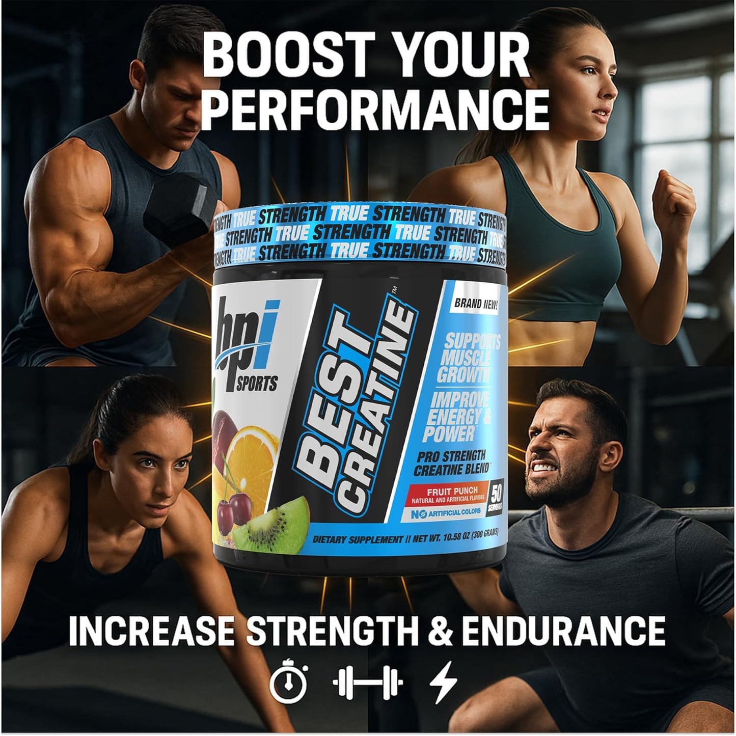 Ultimate Creatine Monohydrate - Enhanced Strength & Endurance with Himalayan Salt - No Bloat Formula - Fruity Punch Flavor - 50 Servings - 10.58 Oz