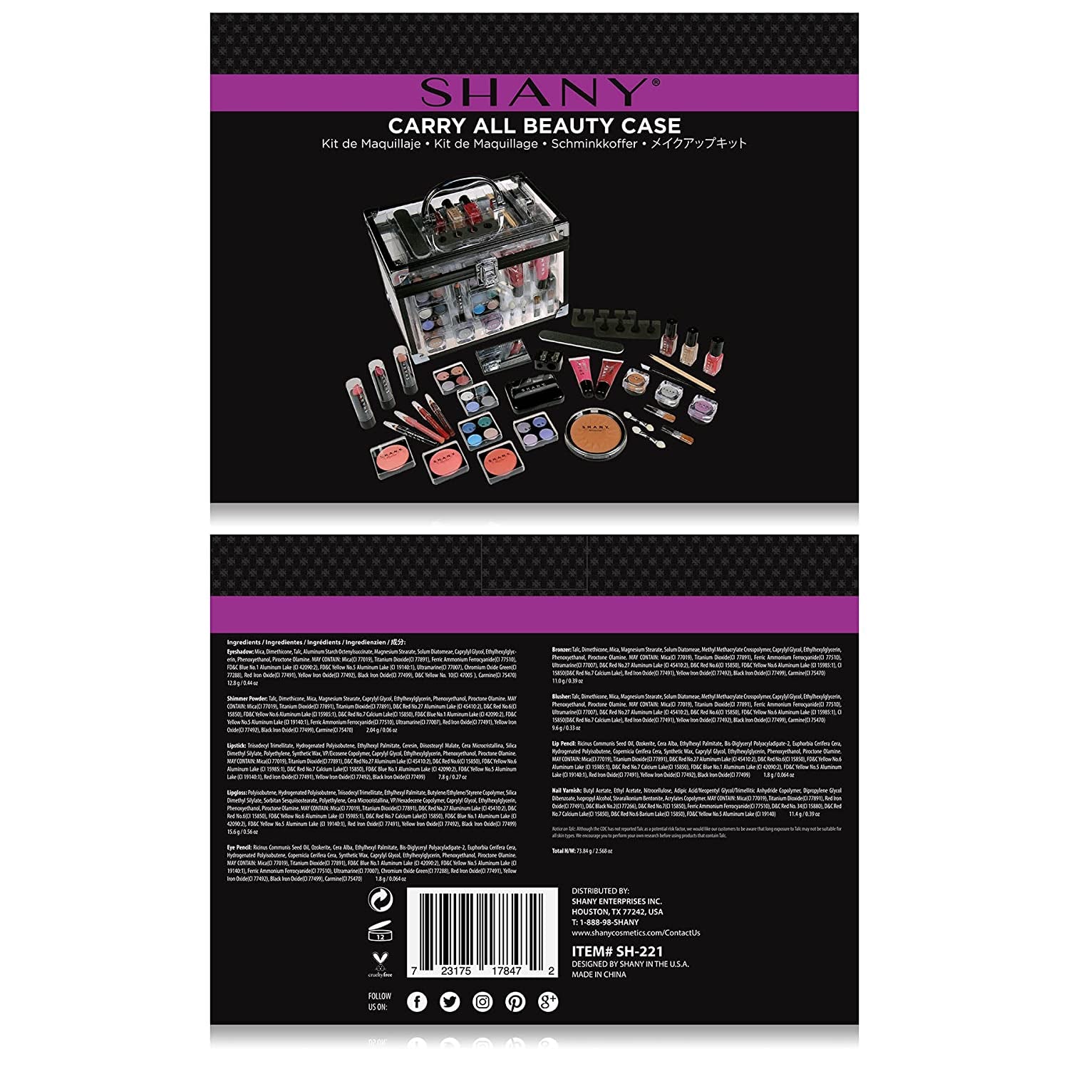 Professional Makeup Train Case with Reusable Aluminum Storage Organizer, Complete Set Including Eye Palettes, Blushes, Face Powders, Manicure and Pedicure Tools, and Cosmetic Brushes.