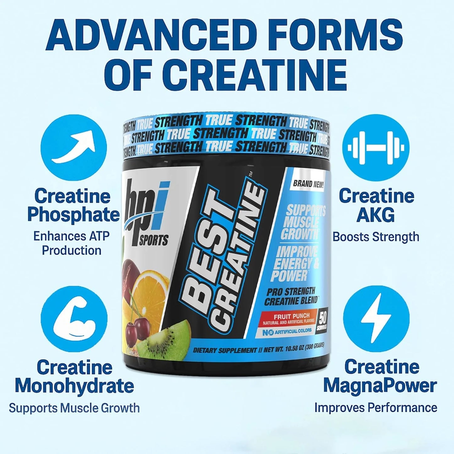 Ultimate Creatine Monohydrate - Enhanced Strength & Endurance with Himalayan Salt - No Bloat Formula - Fruity Punch Flavor - 50 Servings - 10.58 Oz